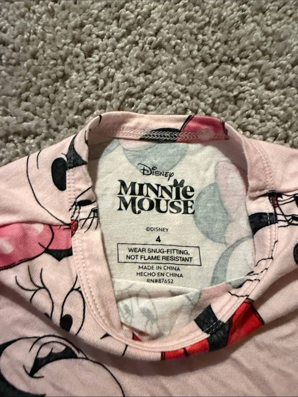 Disney Minnie Mouse Pink and Red Girls Pajama Set - Long Sleeve Top & Pants